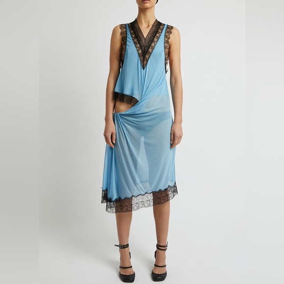 NWT Christopher Esber Tucked Negligee Slip Dress Cutout Tucked Chiffon Blue 10 - Picture 3 of 15